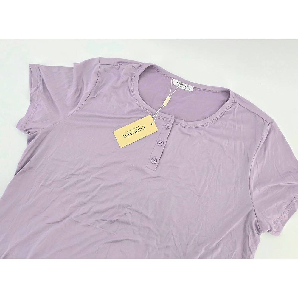 Ekouaer Minimalist Henley Shirt Size XL Women Lavender Purple Sleep Shirt NWT